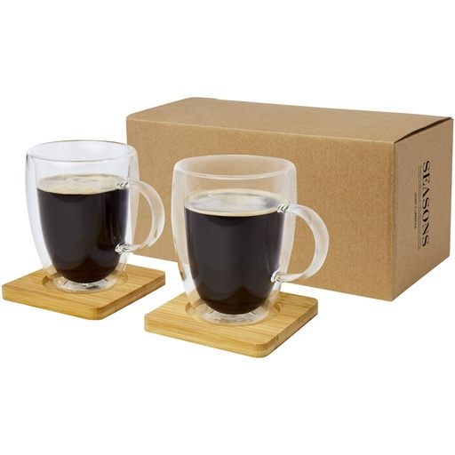 [11331601] Manti 2-piece 350 ml double-wall glass cup with bamboo coaster