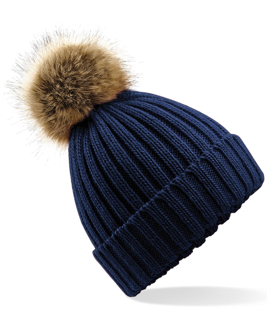 Fur pop pom chunky beanie BC412